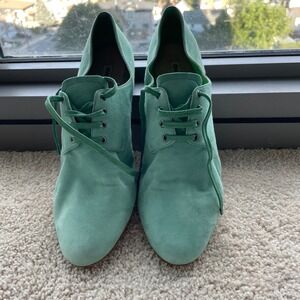 Miu Miu Suede Leather Lace Up Oxford Heels Ankle Booties Mint Green Shoes